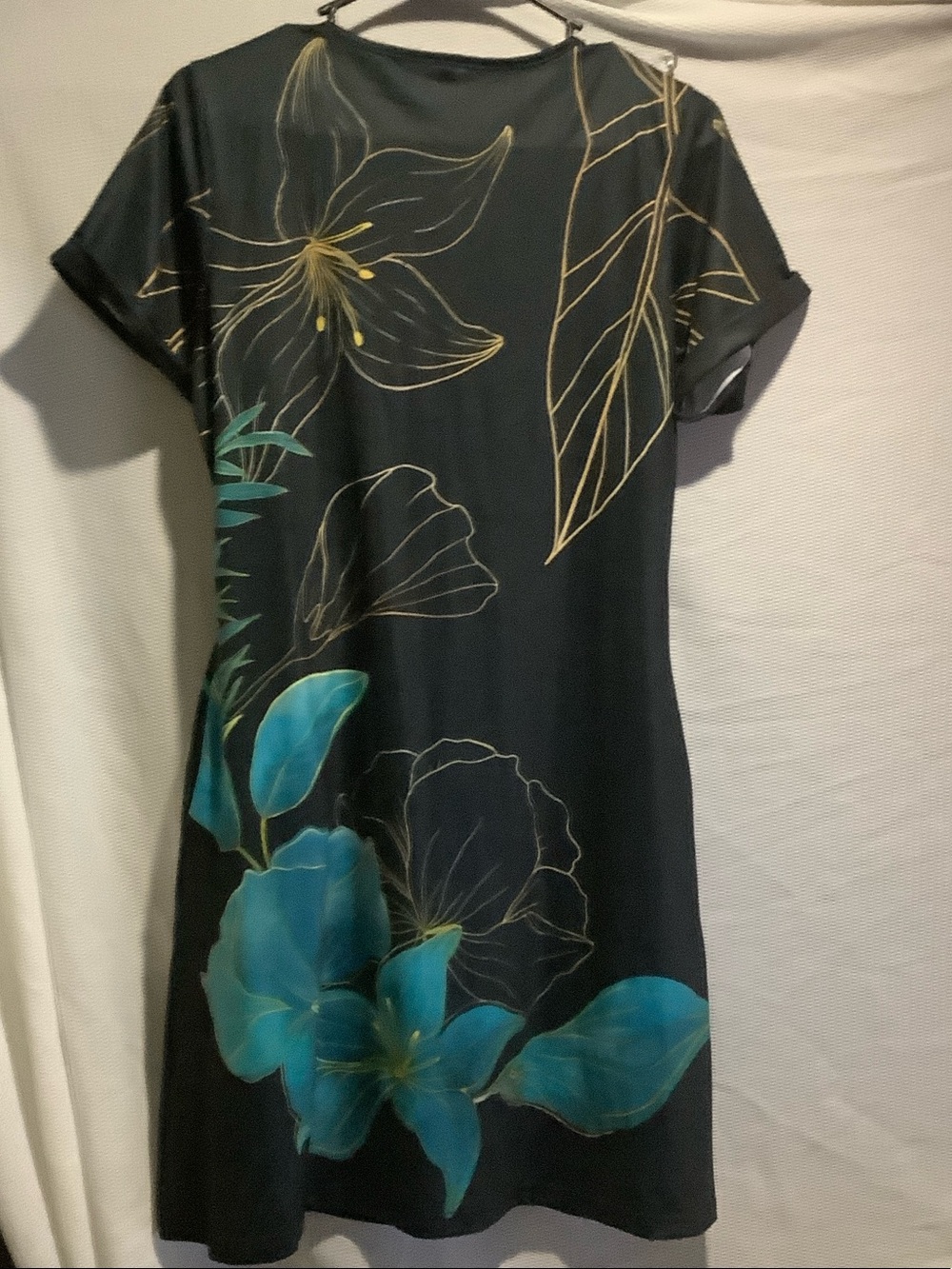 Black Midi Dress with Teal Floral Print - Picture 9 of 11